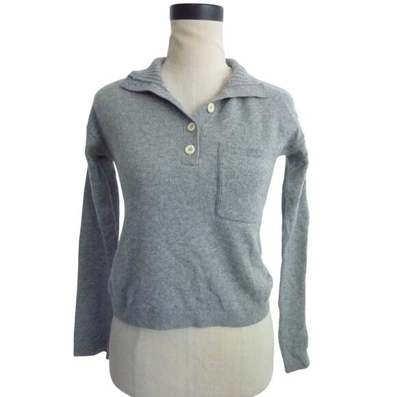 Everlane Gray Henley Cashmere Wool Blend Sweater Top with Pocket ReCashmere XXS - Picture 1 of 6